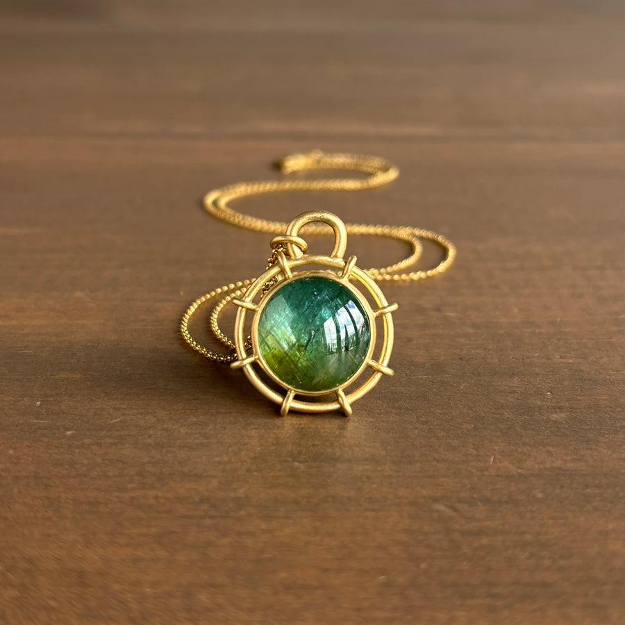 Round Ombré Green Tourmaline Helm Pendant