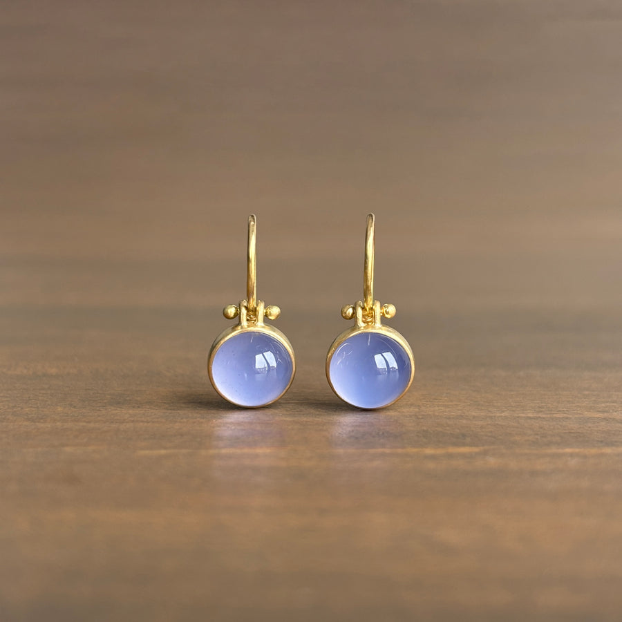 Round Blue Namibian Chalcedony Cabochon Earrings