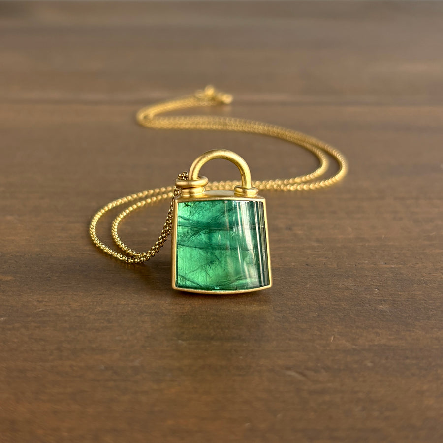 Green Tourmaline Trapezoid Locket Necklace