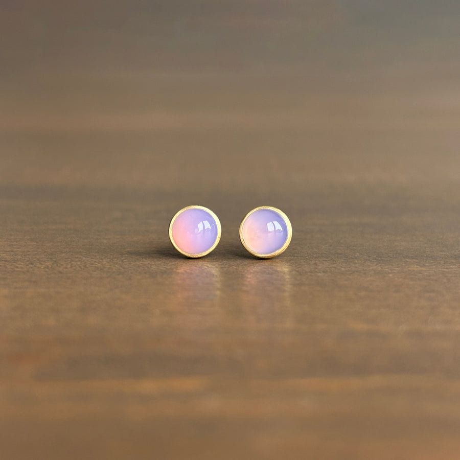 Round Chalcedony Cabochon Stud Earrings
