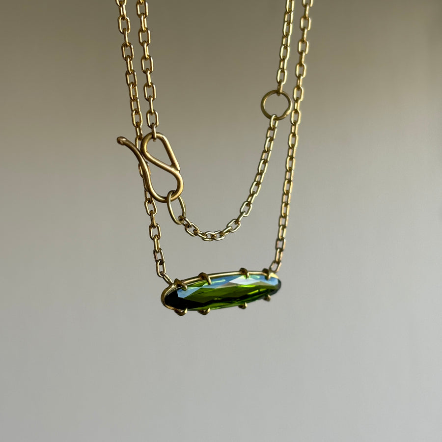 Faceted Oblong Green Tourmaline Necklace
