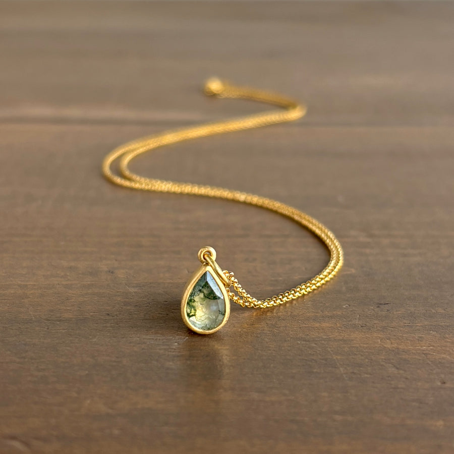 Petite Moss Agate Drop Pendant