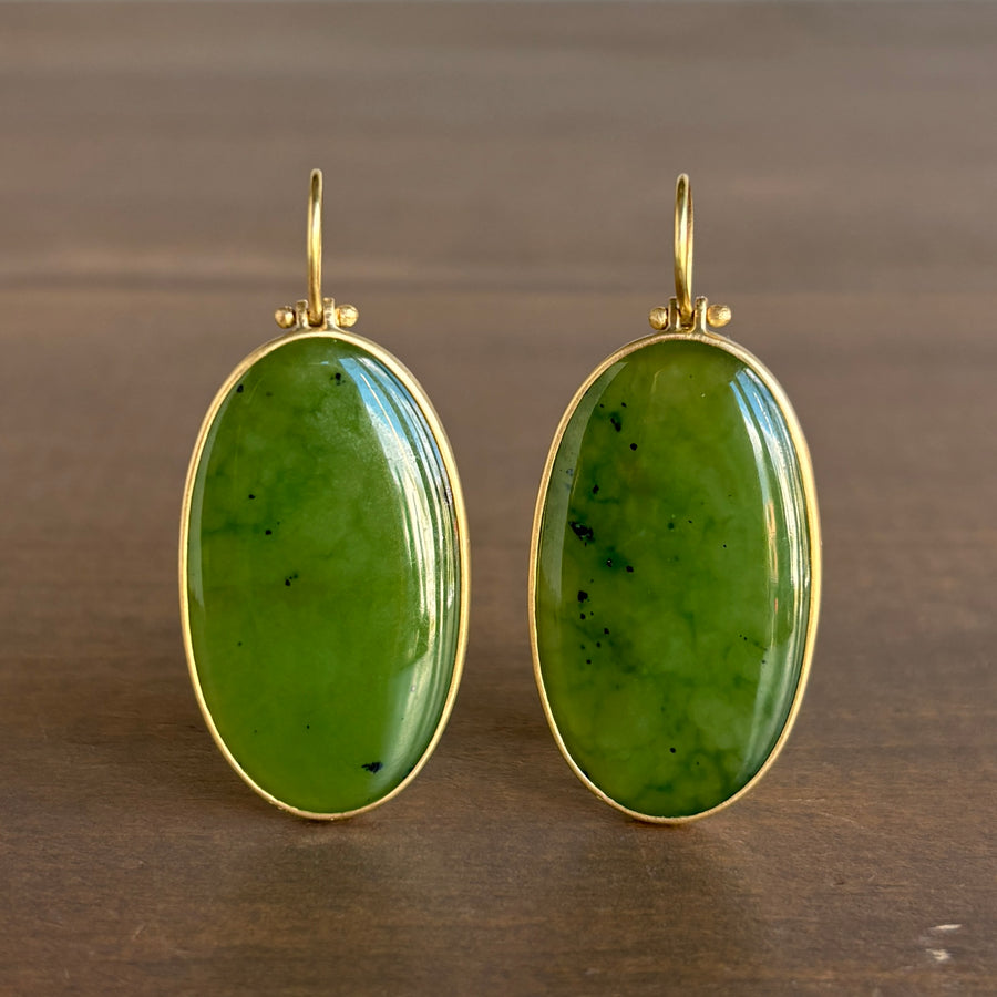 Large Oval Siberian Nephrite Jade Earrings