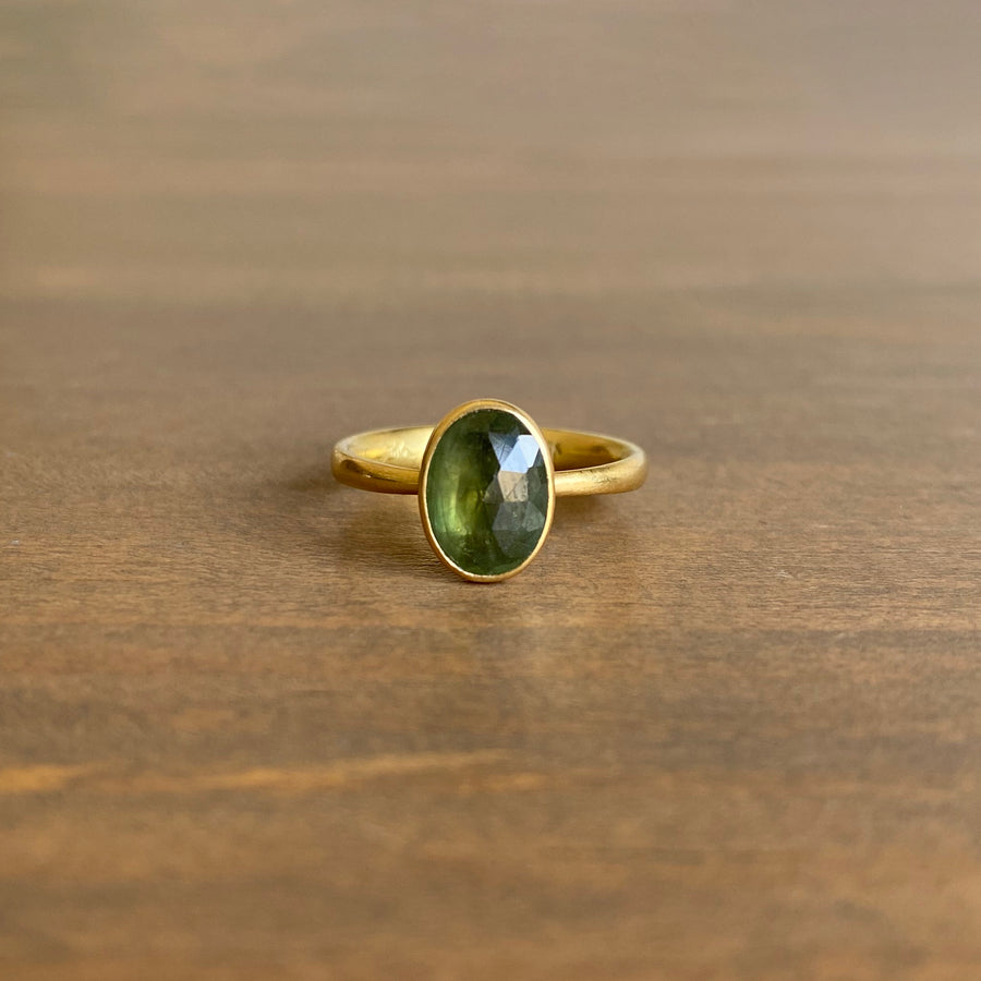 Natural Green Oval Sapphire Ring