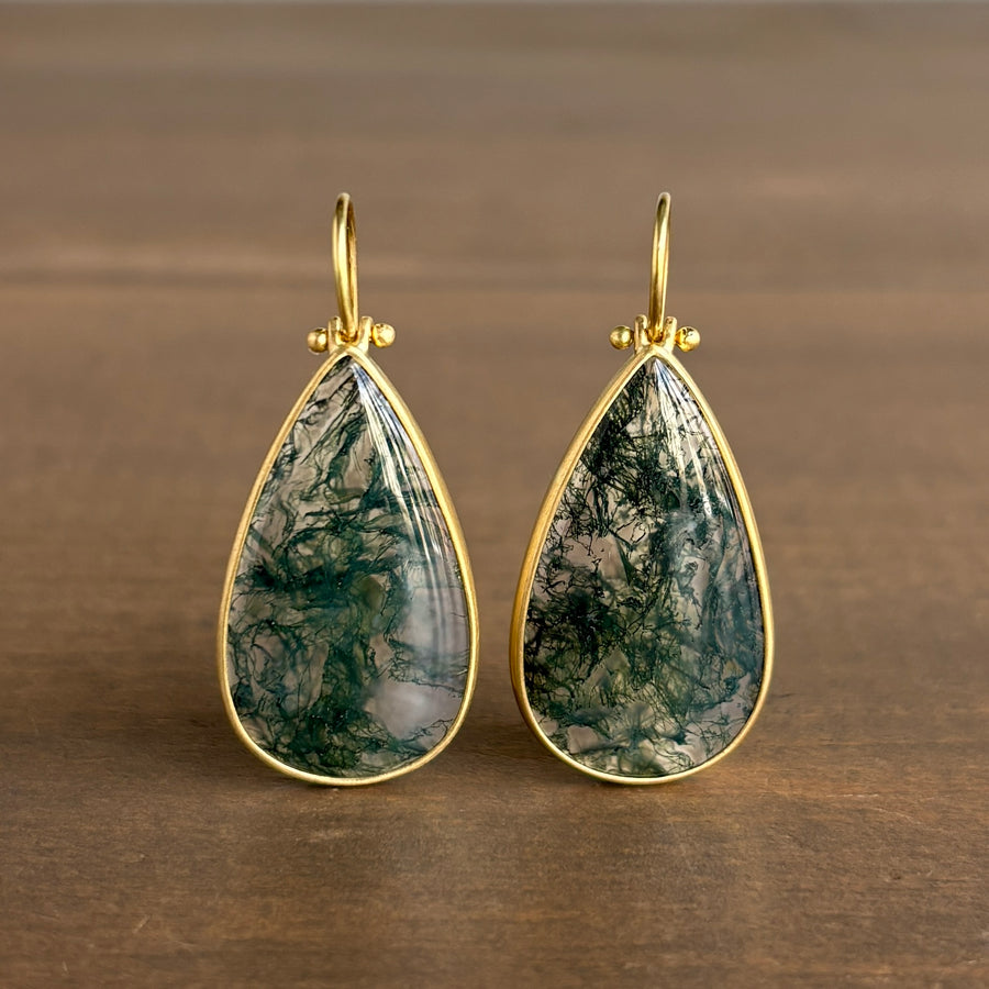 Large Wyoming Moss Agate Teardrop Earrings