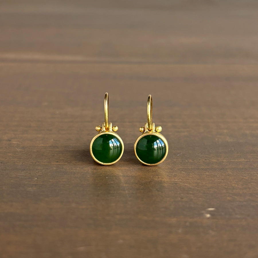 Round Cabochon Jade Earrings with Clasps