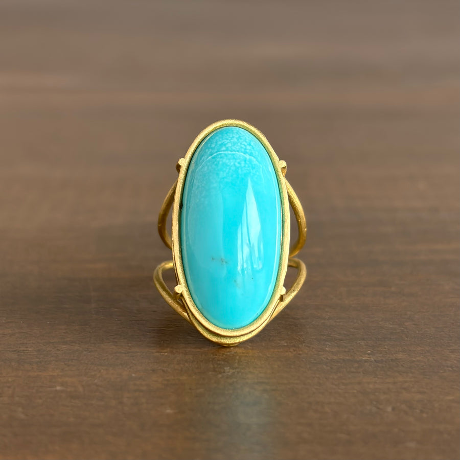 Large Oval Turquoise Cage Set Ring