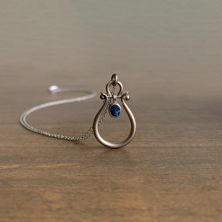 Medium White Gold Lyre Pendant with Sapphire