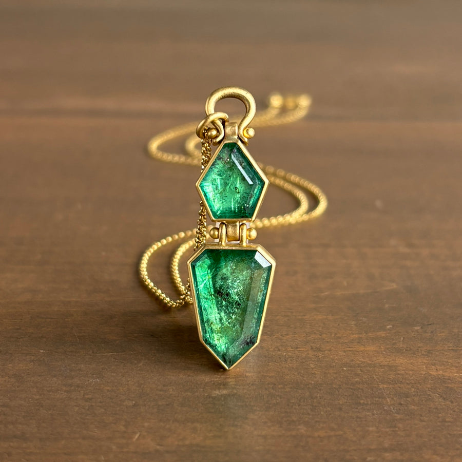 Double Zambian Emerald Shield Pendant