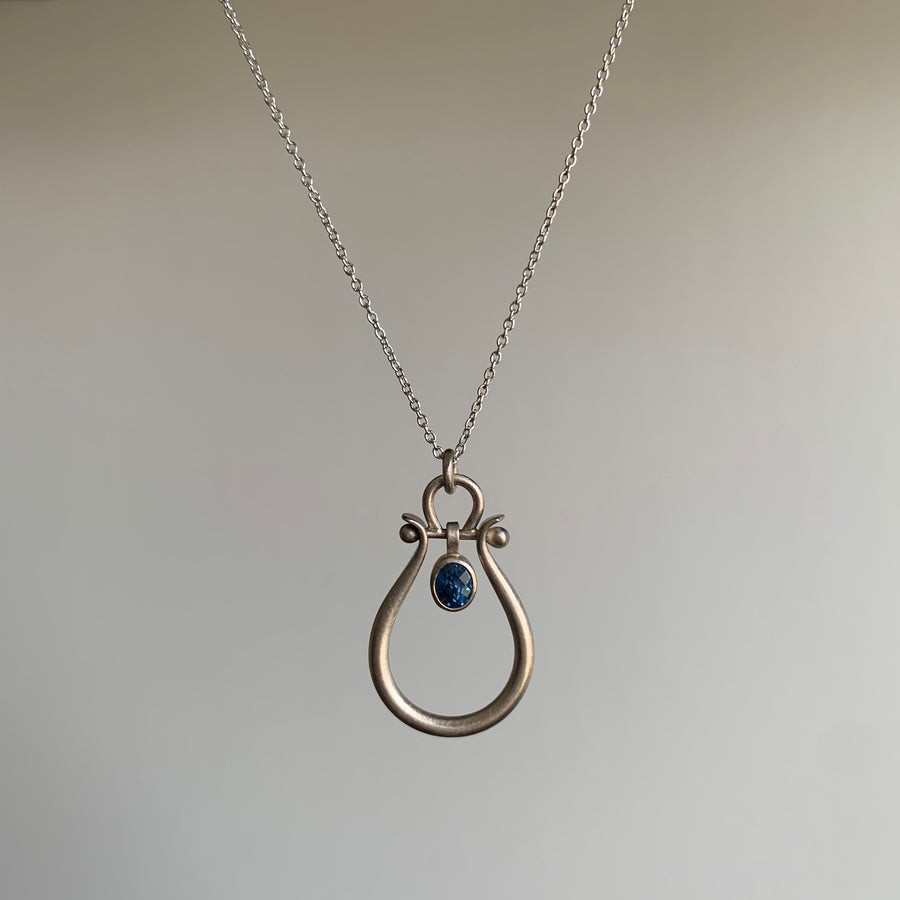 Medium White Gold Lyre Pendant with Sapphire