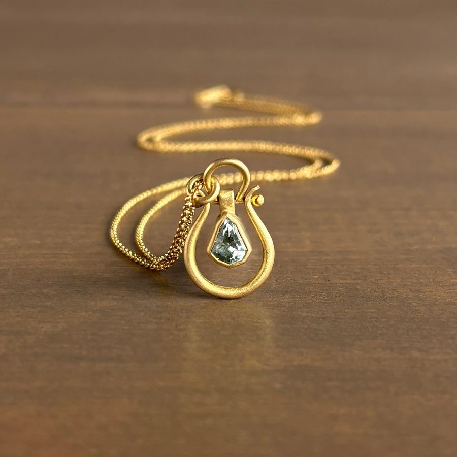Geometric Green Sapphire Lyre Pendant