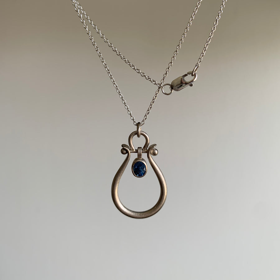 Medium White Gold Lyre Pendant with Sapphire