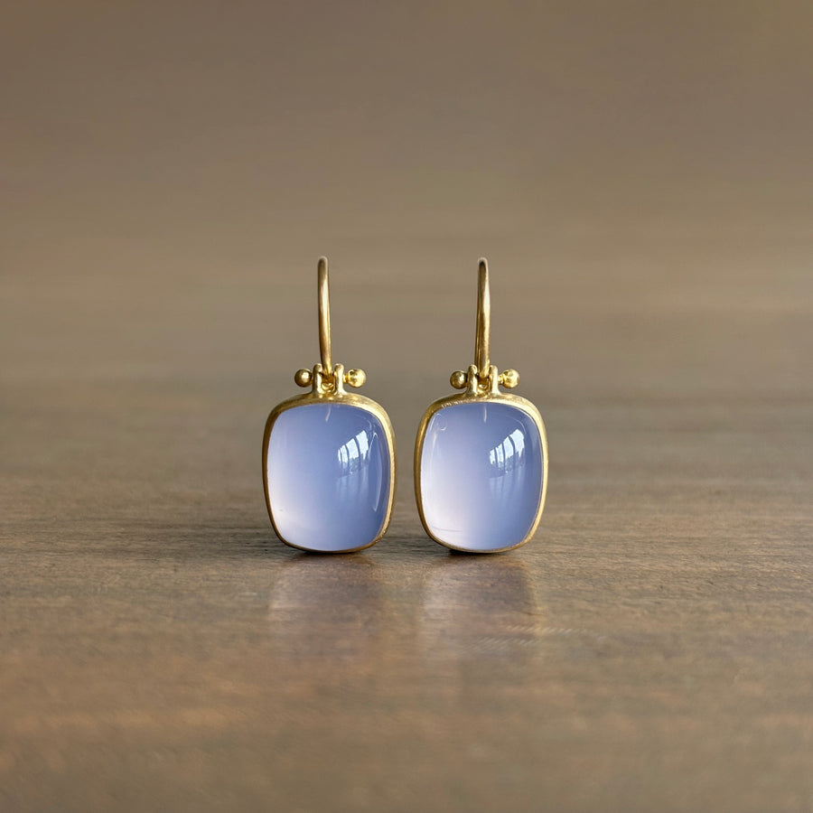 Blue Chalcedony Rectangle Cushion Earrings