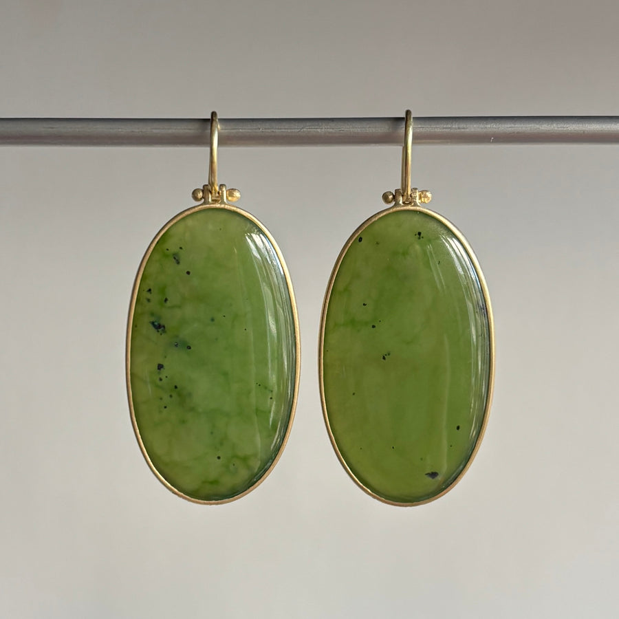 Large Oval Siberian Nephrite Jade Earrings