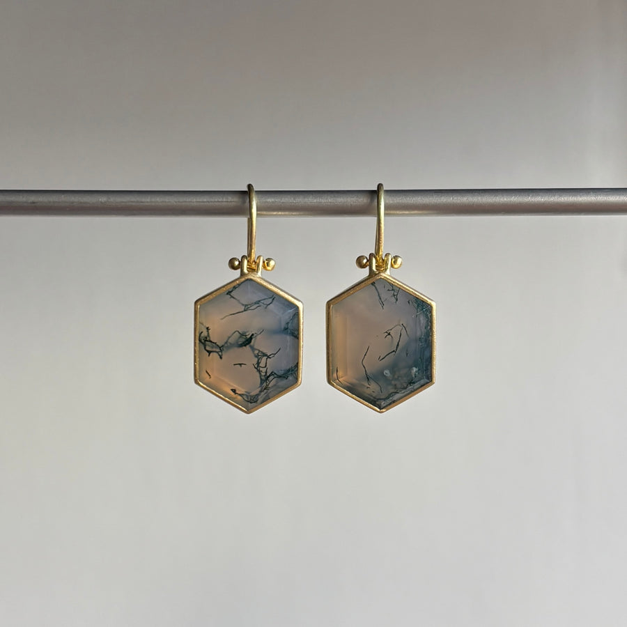 Moss Agate Hexagon Earrings