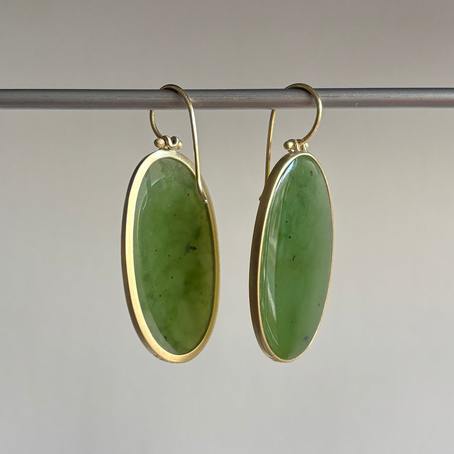 Large Oval Siberian Nephrite Jade Earrings