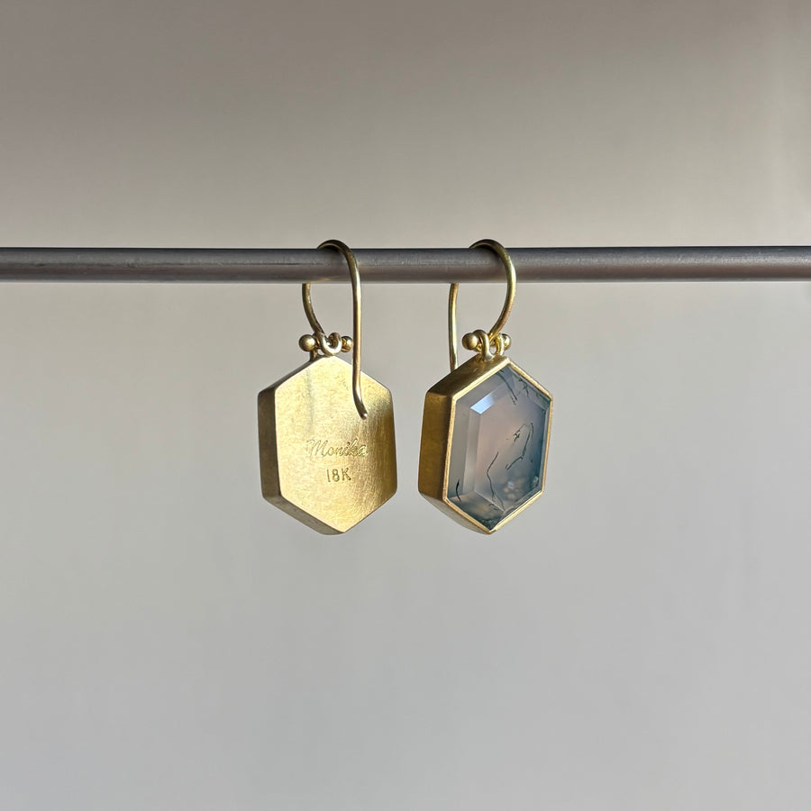 Moss Agate Hexagon Earrings