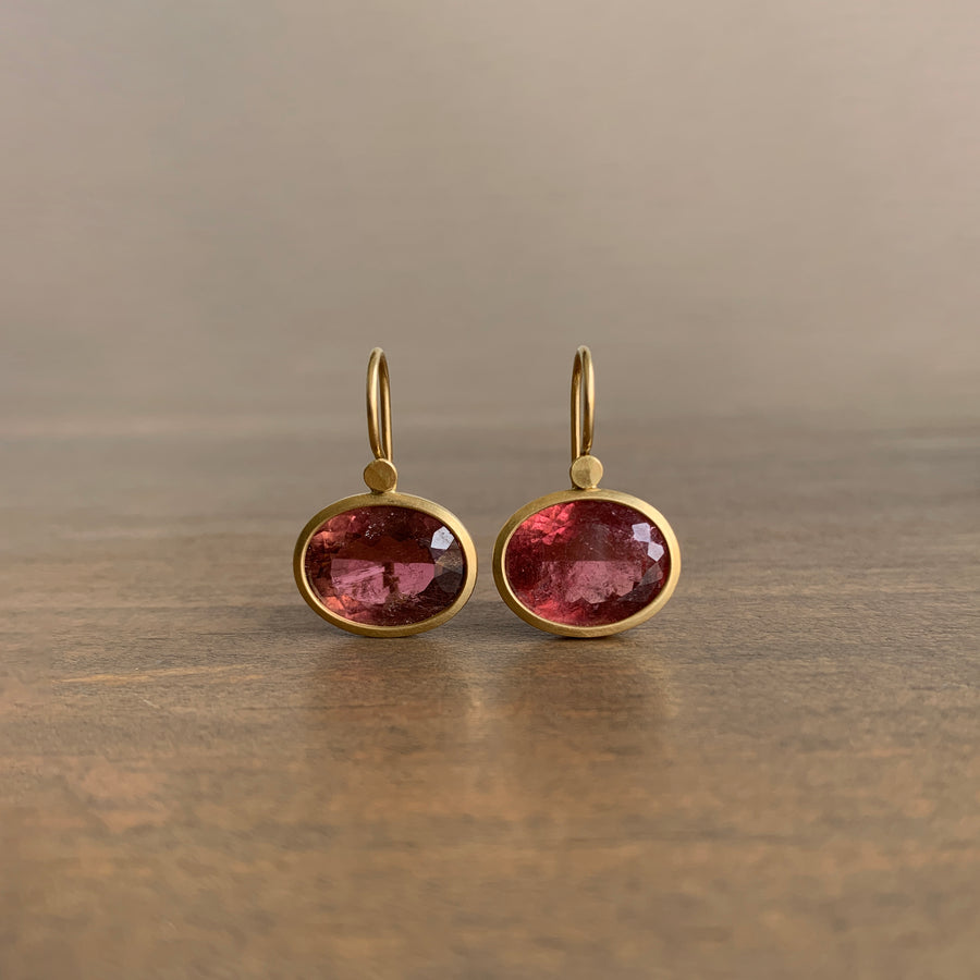 Coppery Pink Tourmaline Oval Drop Earrings