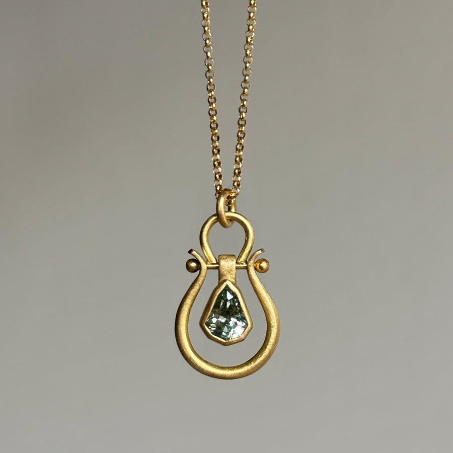 Geometric Green Sapphire Lyre Pendant
