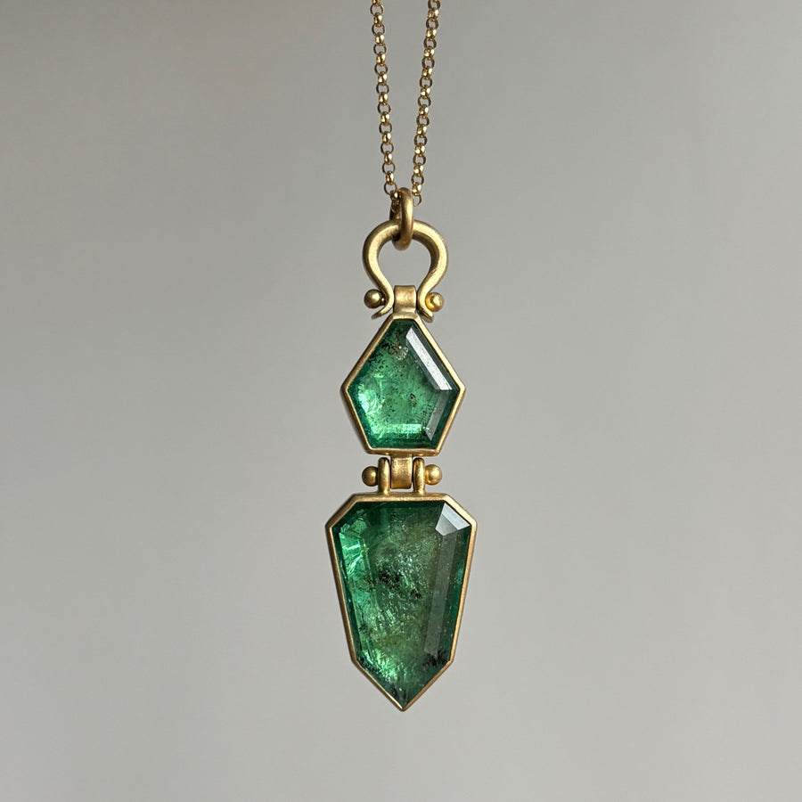 Double Zambian Emerald Shield Pendant