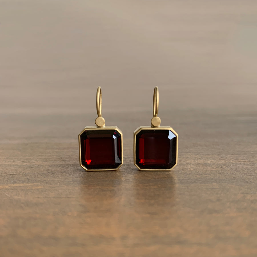 Garnet Octagon Cube Earrings