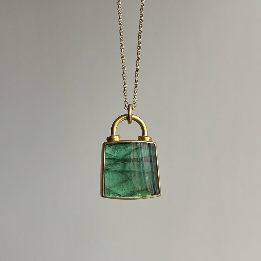 Green Tourmaline Trapezoid Locket Necklace