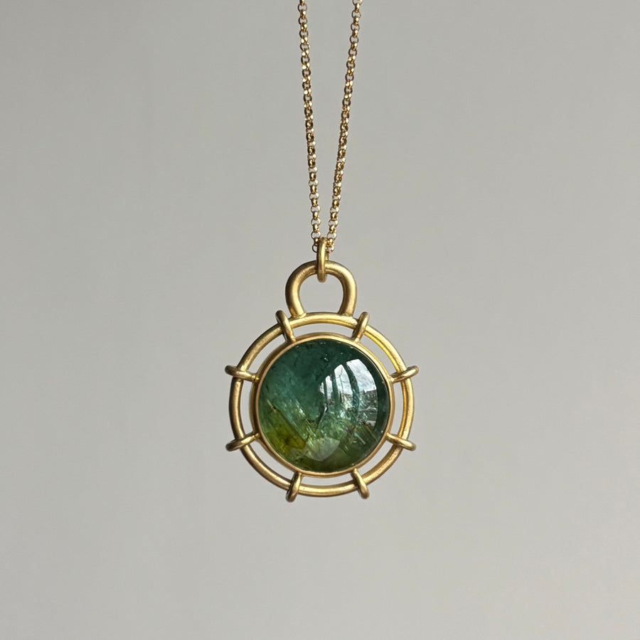 Round Ombré Green Tourmaline Helm Pendant