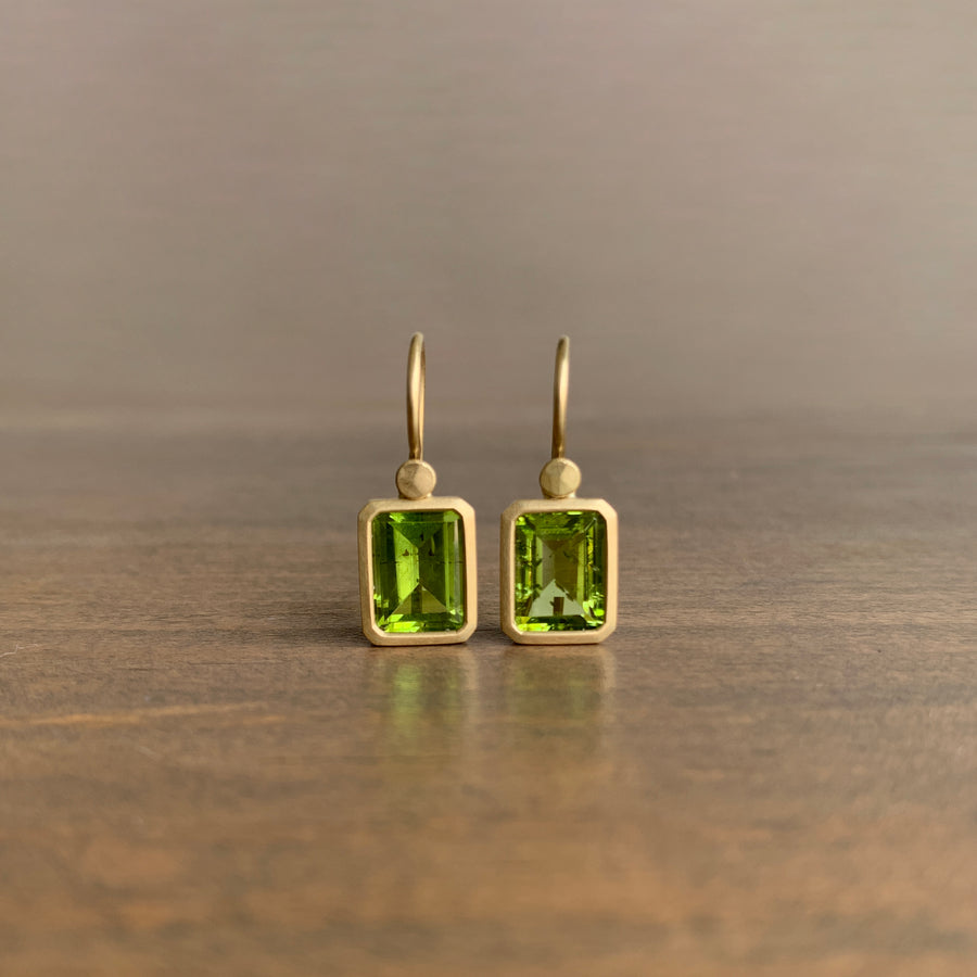 Emerald Cut Peridot Drop Earrings