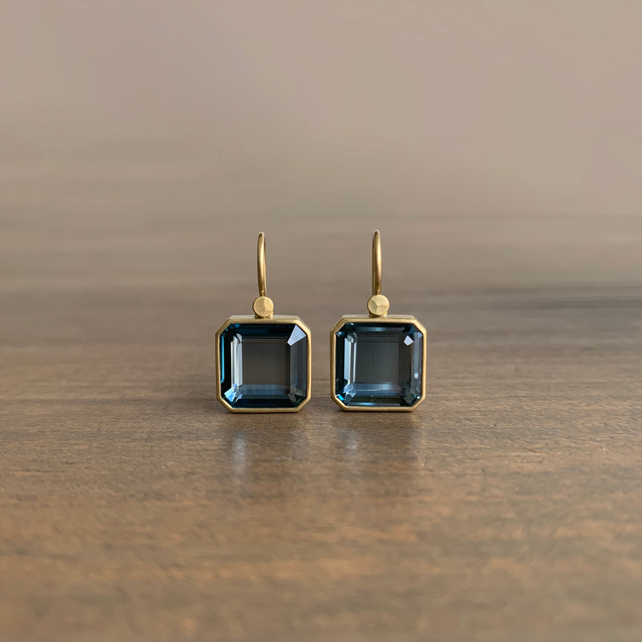 London Blue Topaz Octagon Cube Drop Earrings