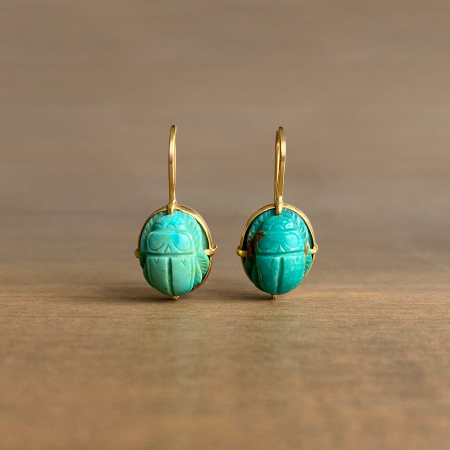 Turquoise Scarab Drop Earrings