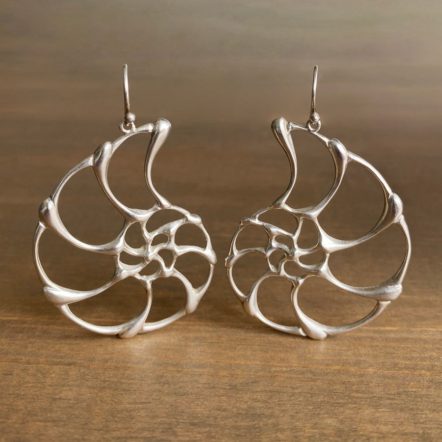 Large Silver Open Ammonite Earrings