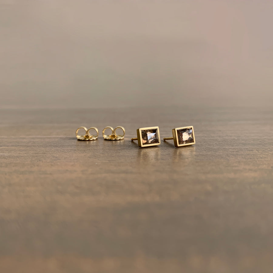 Dark Champagne Diamond Rectangle Stud Earrings