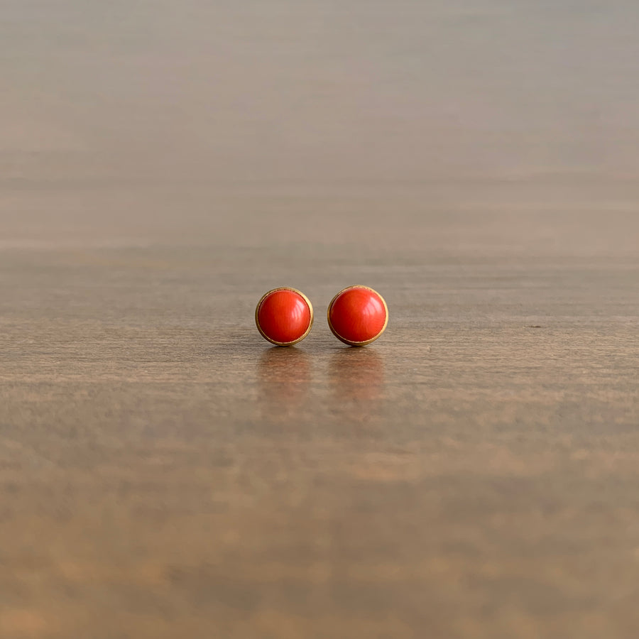 Round Coral Stud Earrings