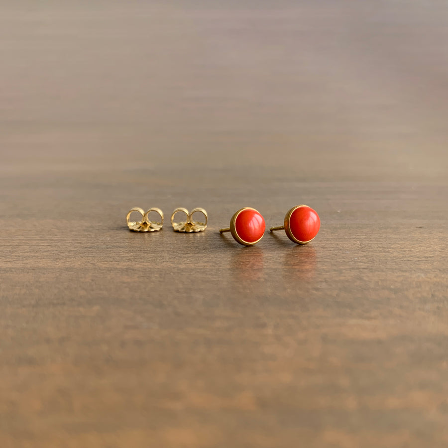 Round Coral Stud Earrings