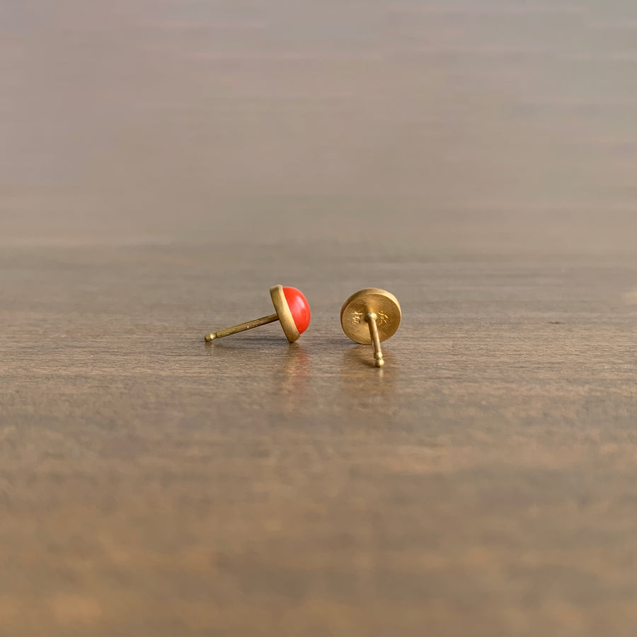 Round Coral Stud Earrings