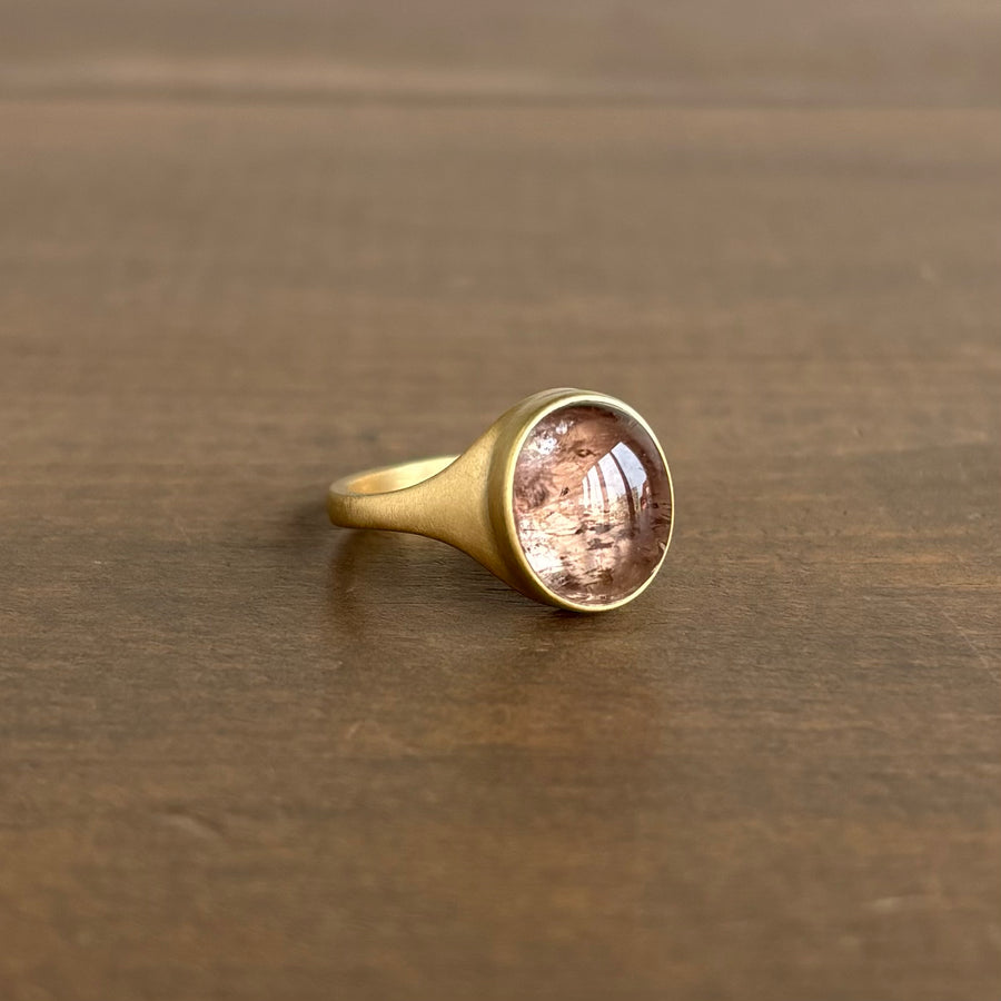Oval Cabochon Peachy Tourmaline Cast Ring