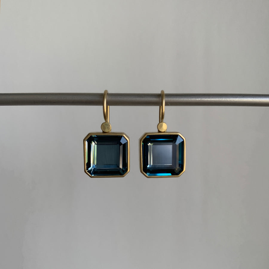 London Blue Topaz Octagon Cube Drop Earrings