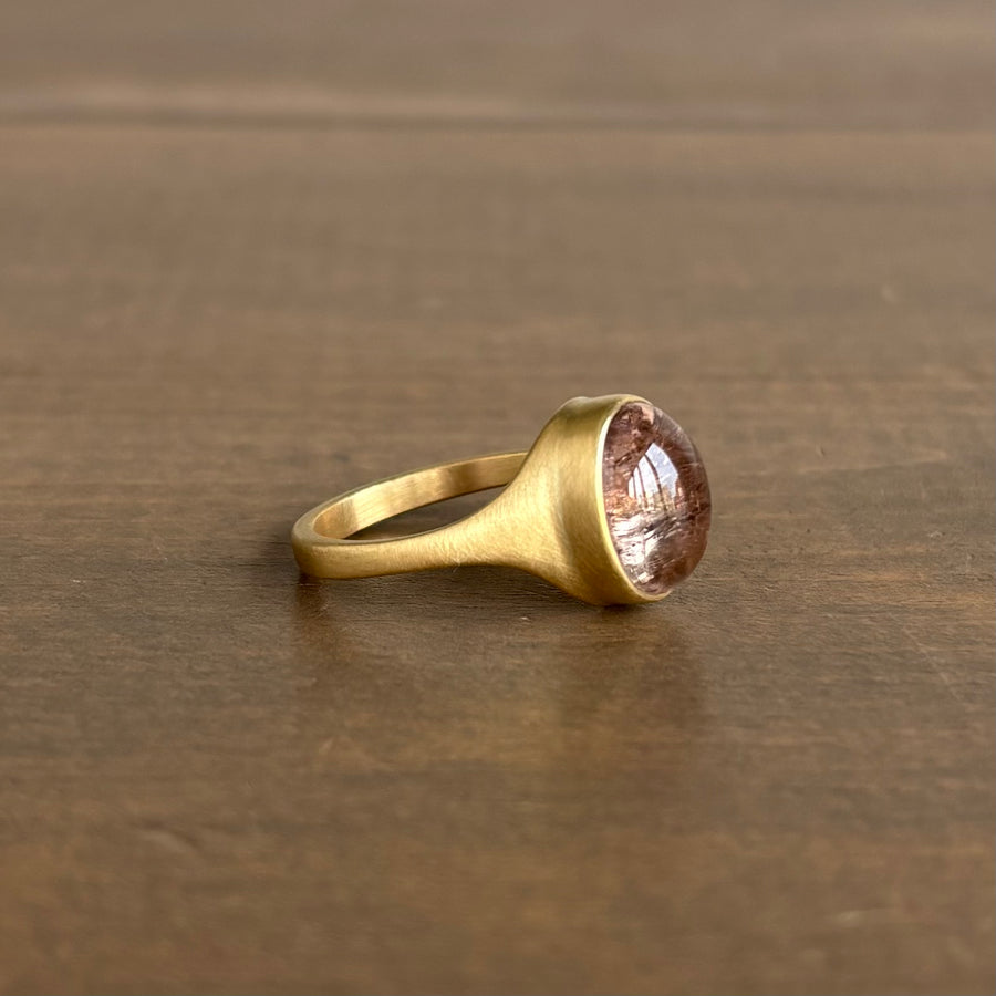 Oval Cabochon Peachy Tourmaline Cast Ring