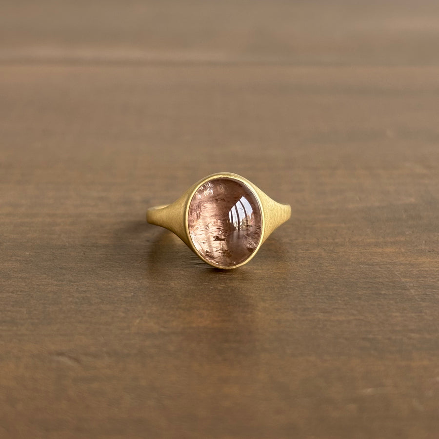 Oval Cabochon Peachy Tourmaline Cast Ring