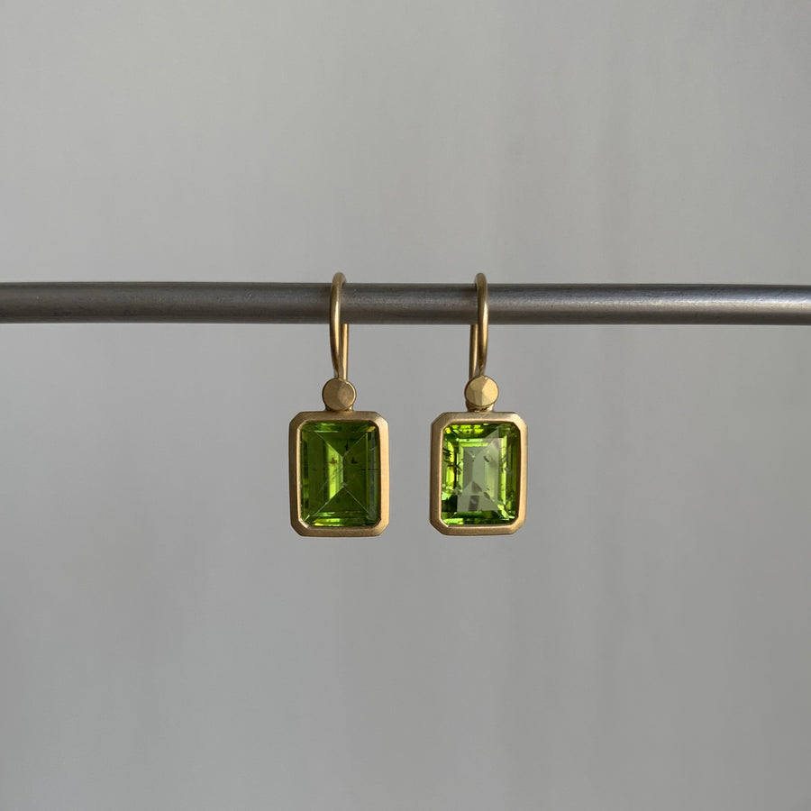 Emerald Cut Peridot Drop Earrings