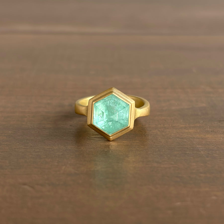 Seafoam Green Beryl Hexagon Ring