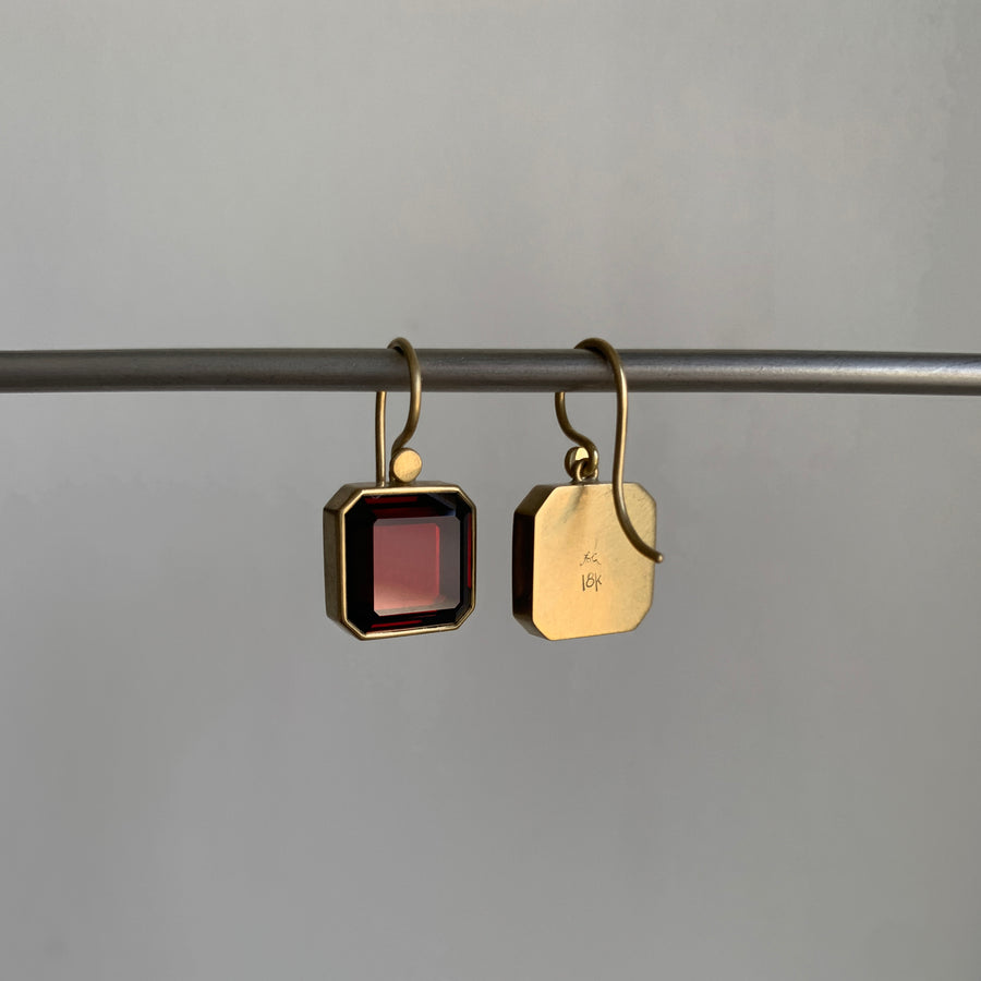 Garnet Octagon Cube Earrings