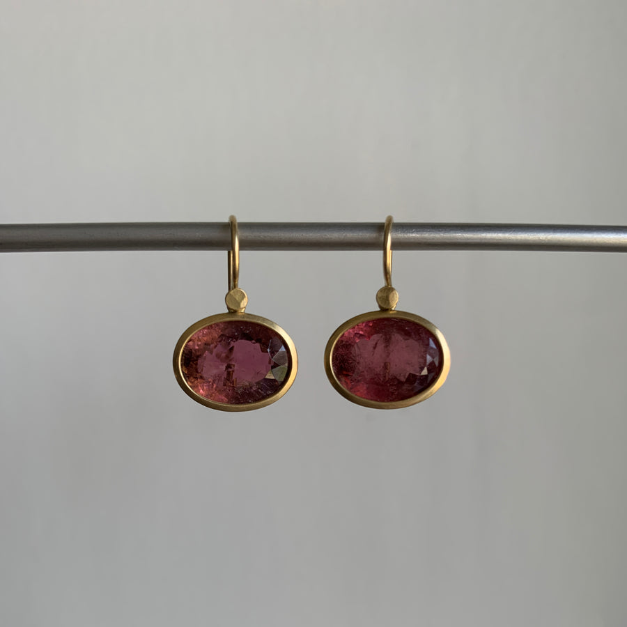 Coppery Pink Tourmaline Oval Drop Earrings