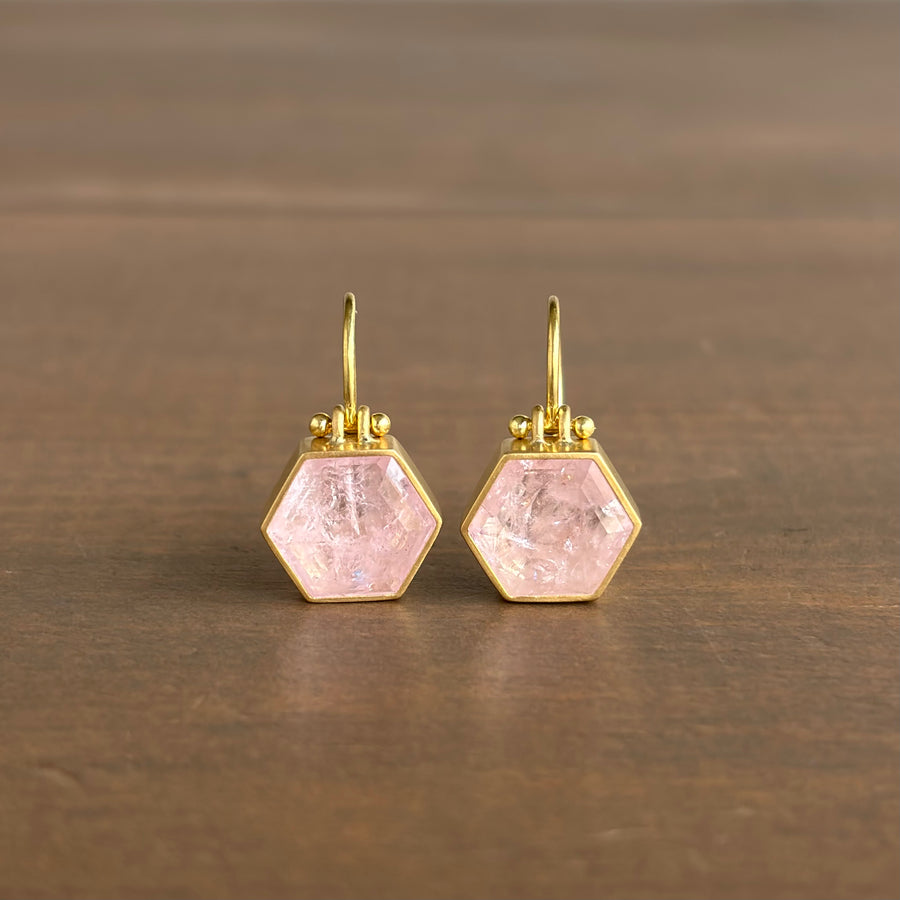 Faceted Morganite Hexagon Earrings
