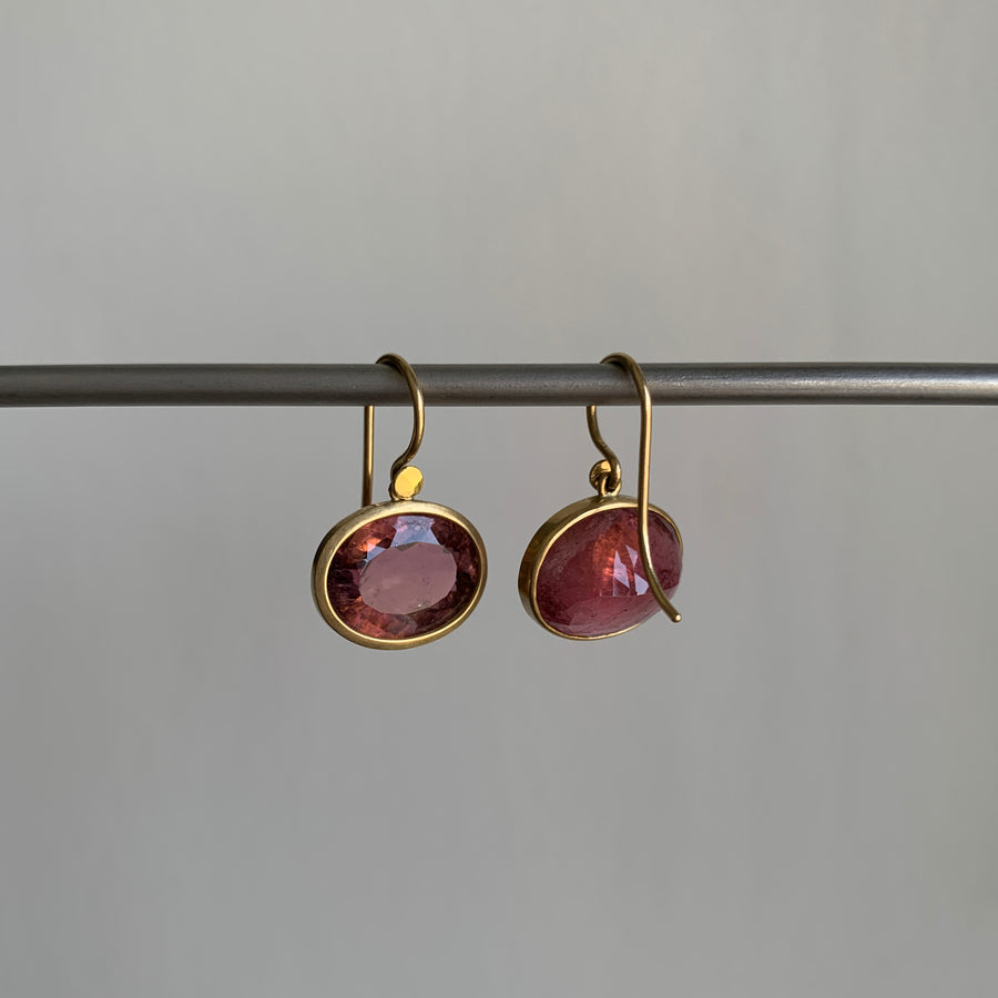 Coppery Pink Tourmaline Oval Drop Earrings