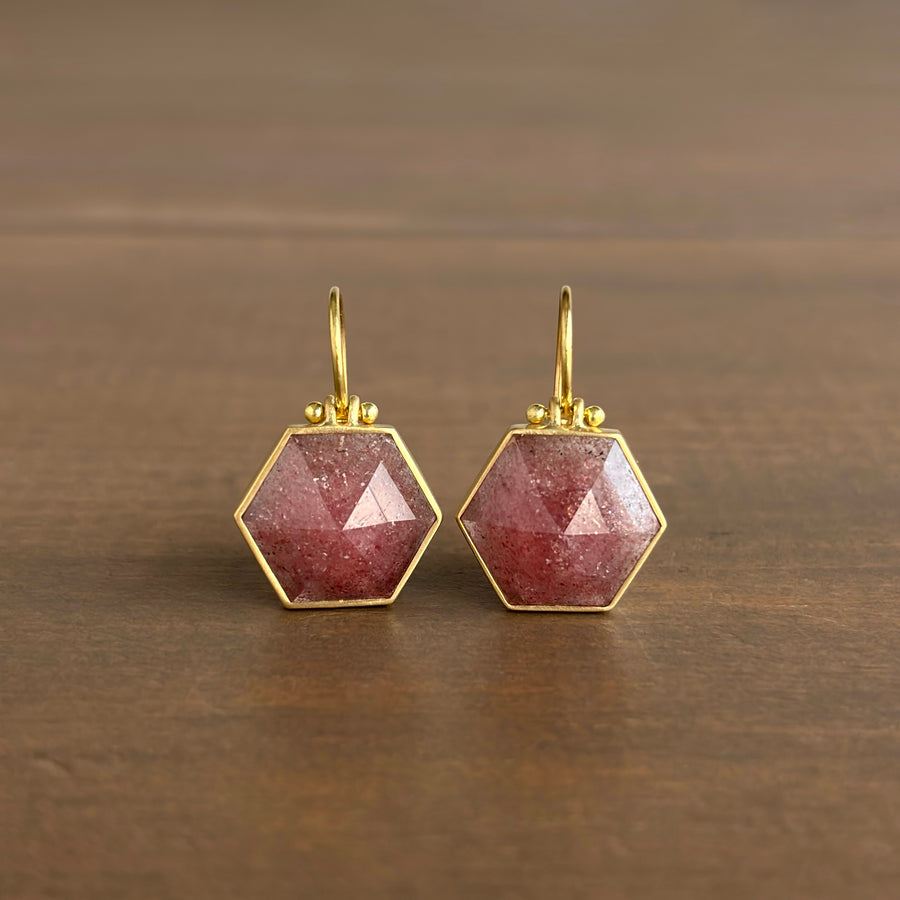 Strawberry Quartz Hexagon Earrings