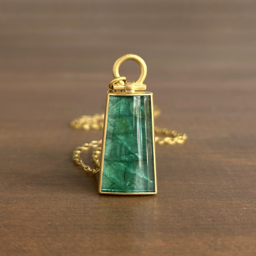 Large Green Tourmaline Trapezoid Pendant