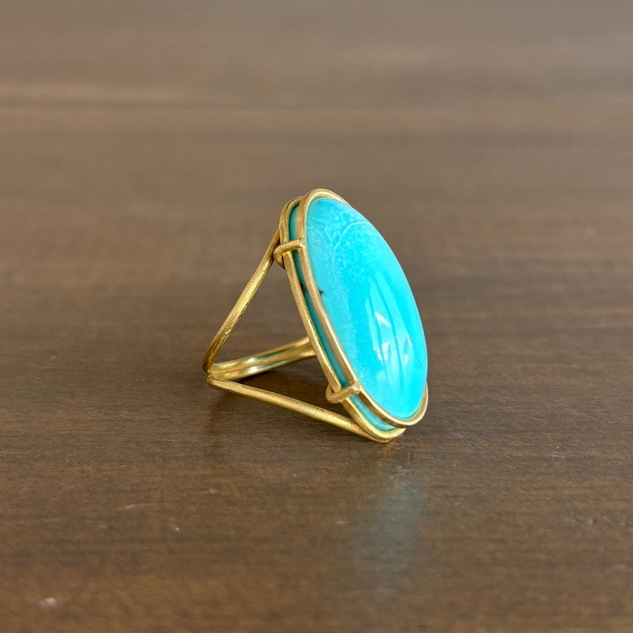 Large Oval Turquoise Cage Set Ring