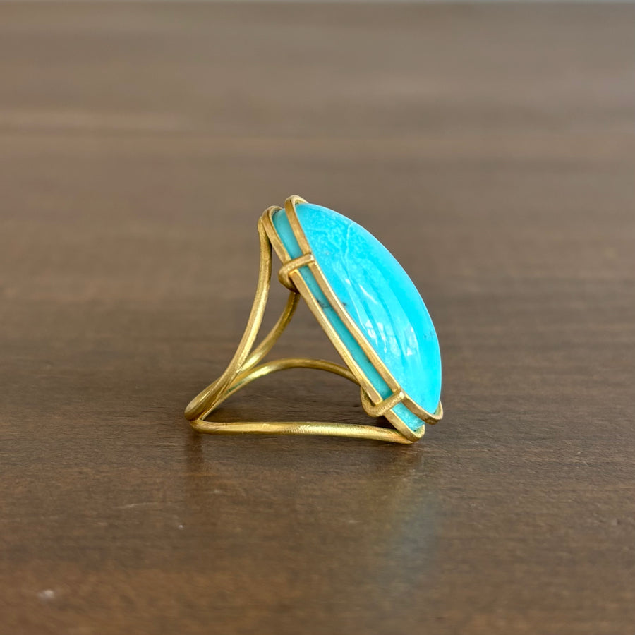 Large Oval Turquoise Cage Set Ring