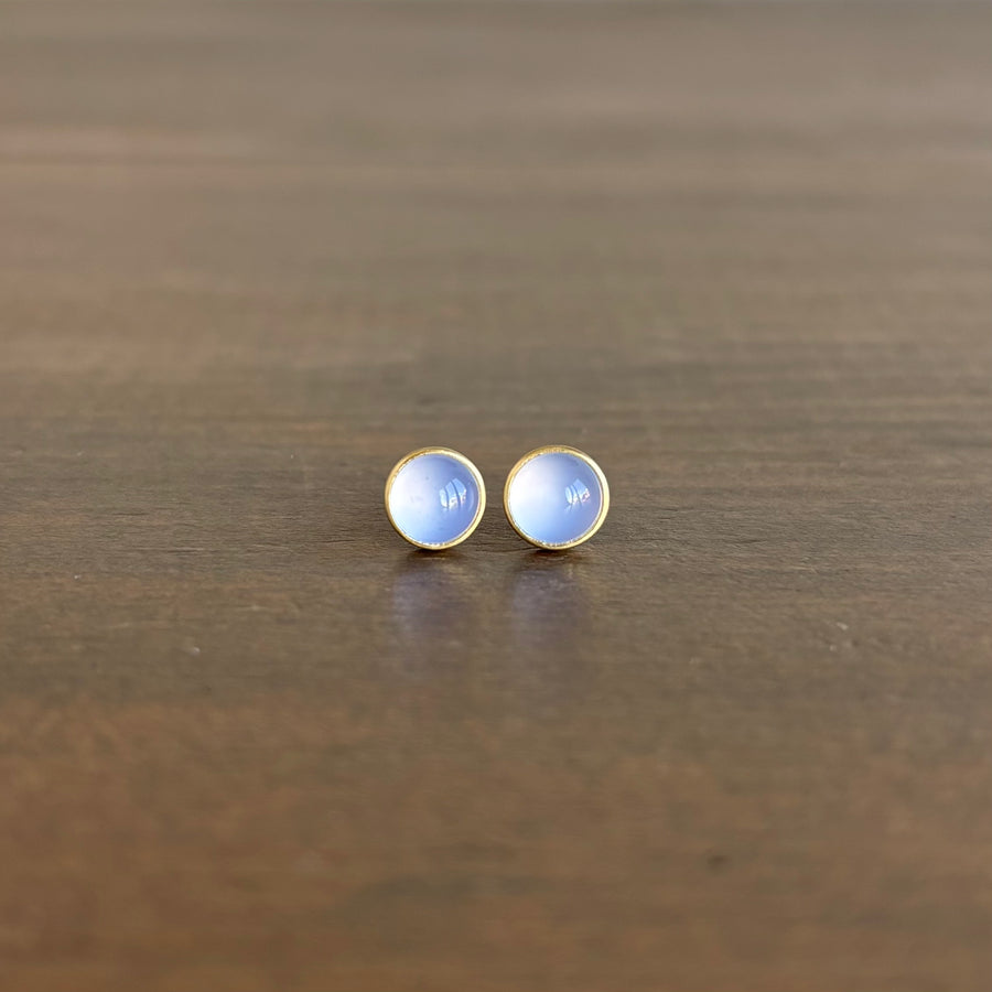Round Chalcedony Cabochon Stud Earrings